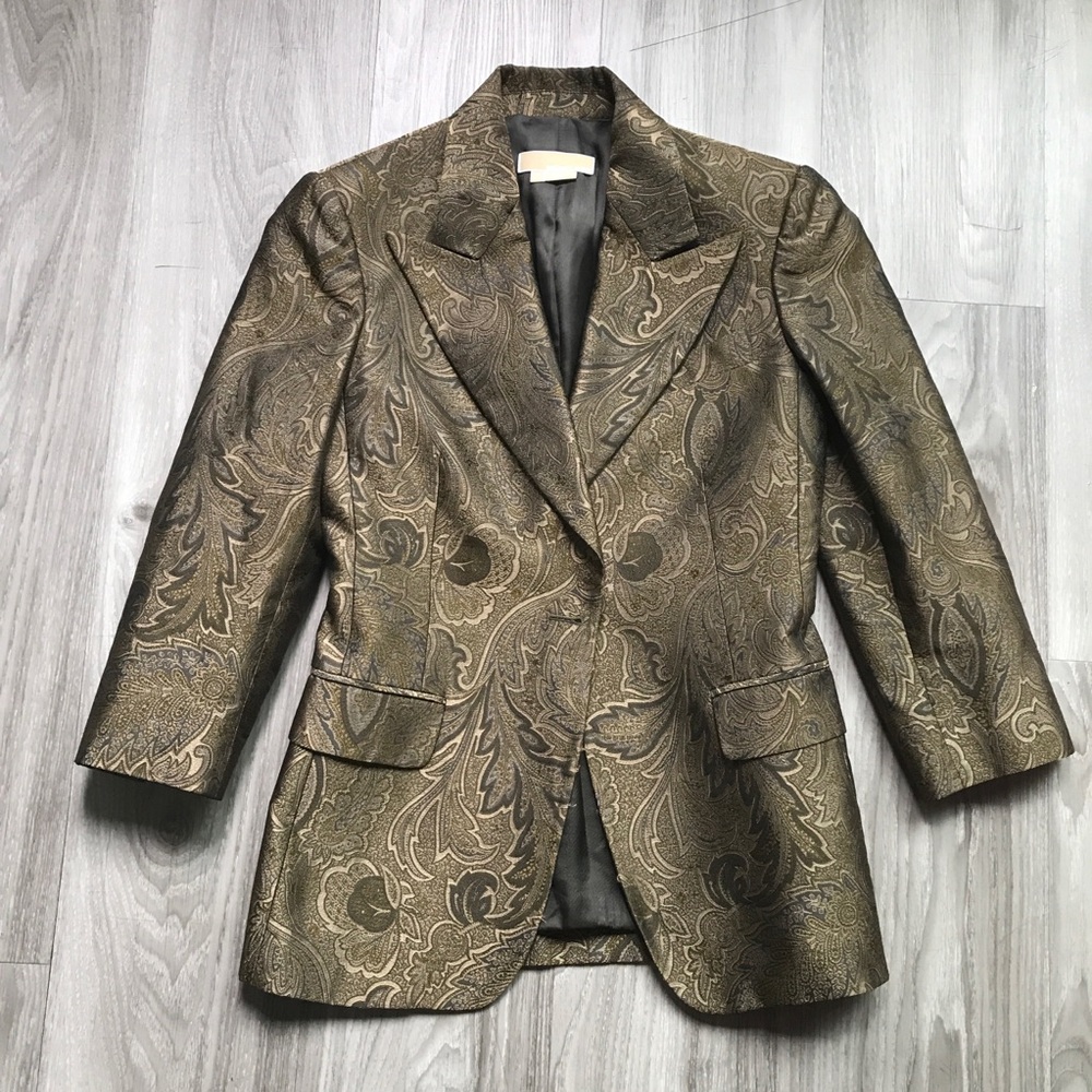 MICHEAL KORS WOMENS BLAZER DINNER JACKET CHARTREUSE GOLD PAISLEY MADE IN ITALY 4